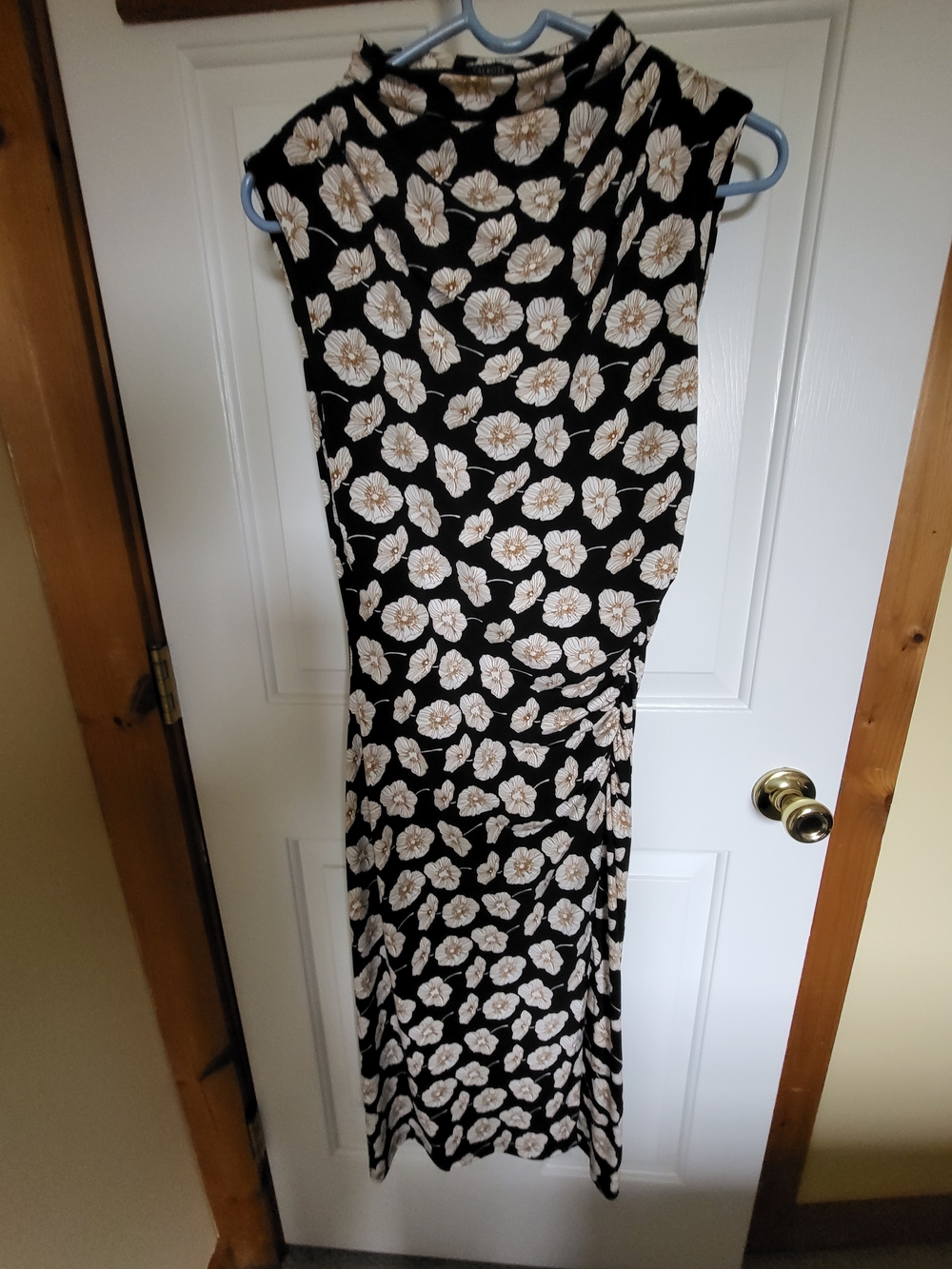 Talbots Black Maxi Dress with Cream Floral Motif